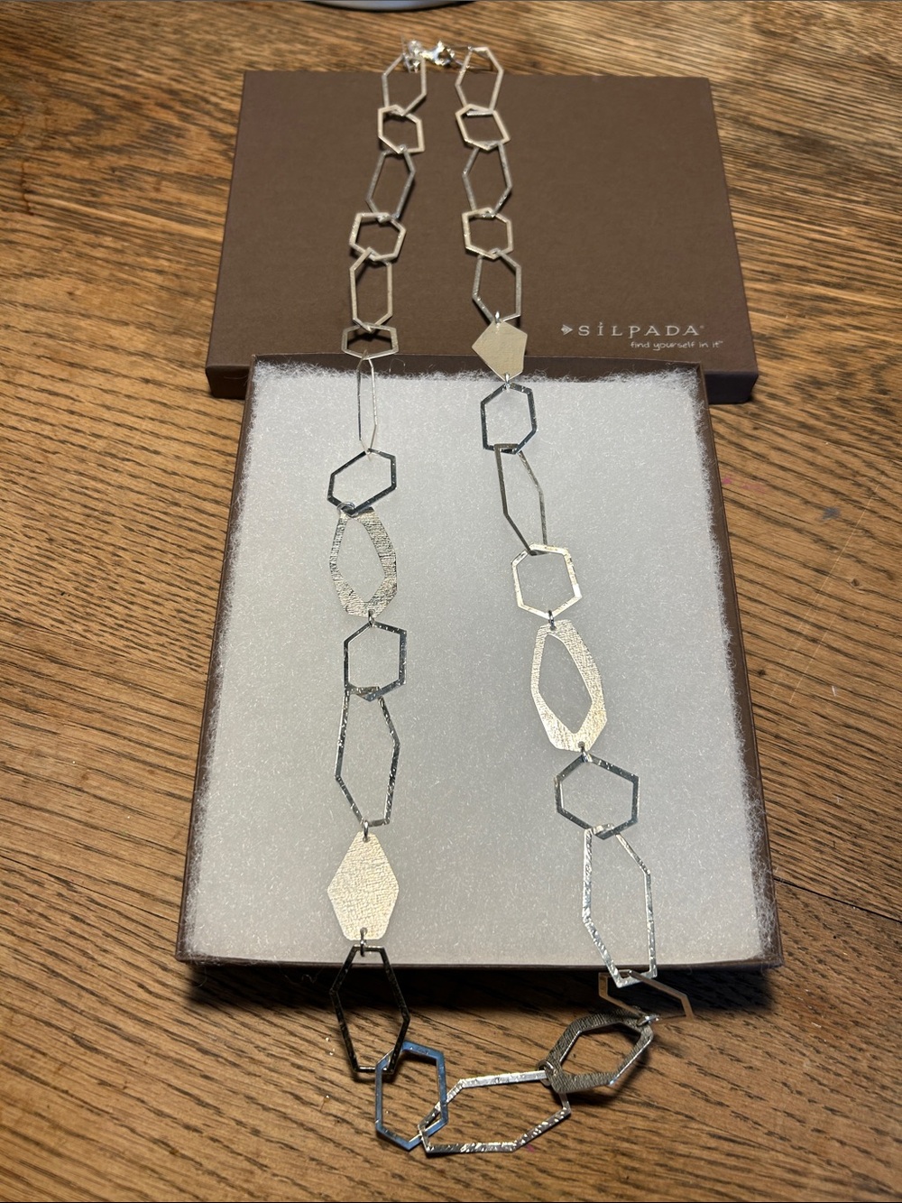Silpada .925 Sterling Silver-Tone Geometric Link Necklace